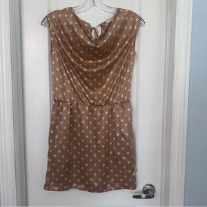 Tan and cream polka dot 100% silk sleeveless mini dress size 0